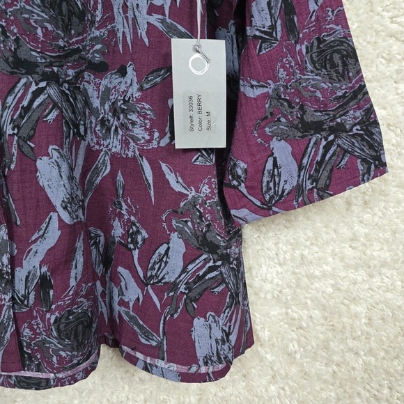 Habitat Shirt Womens Medium Purple Floral Button‎ Long Sleeve Lightweight Beachy - Picture 2 of 14